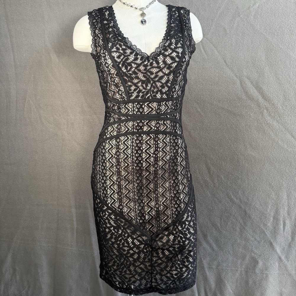 Oasis Womens Dress Nude/Black Lace Small Sleeveless Dark Romantic Cocktail Party